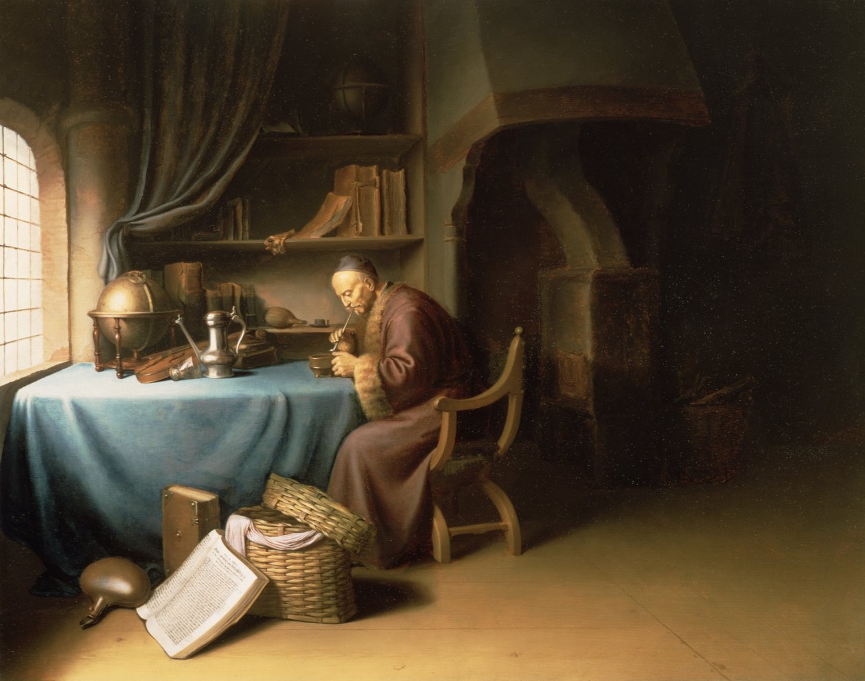 Un Vecchio che Accende la sua Pipa in uno Studio da Gerrit Dou