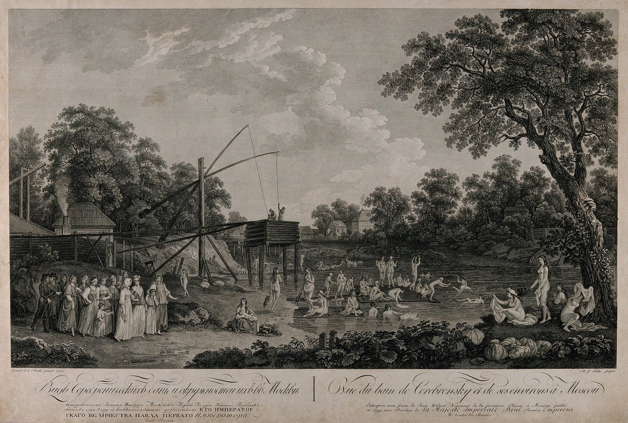 Vista delle case da bagno di Serebryanichesky a Mosca, 1796 da Gerard Barthe de la