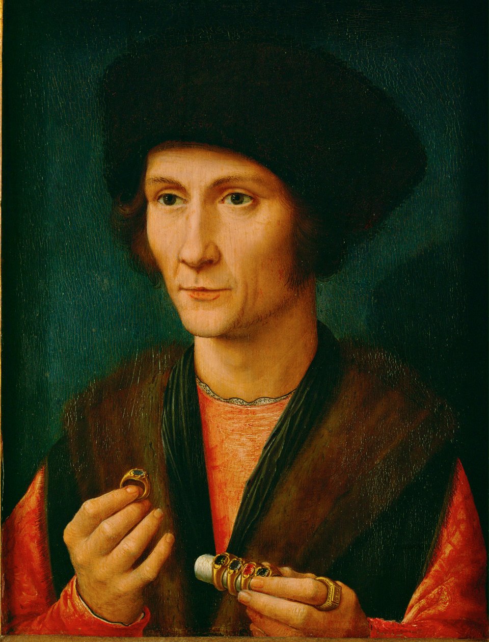 Un orafo, forse Jacques Cnoop, suocero di Gerard David ... (olio su legno di quercia) da Gerard David