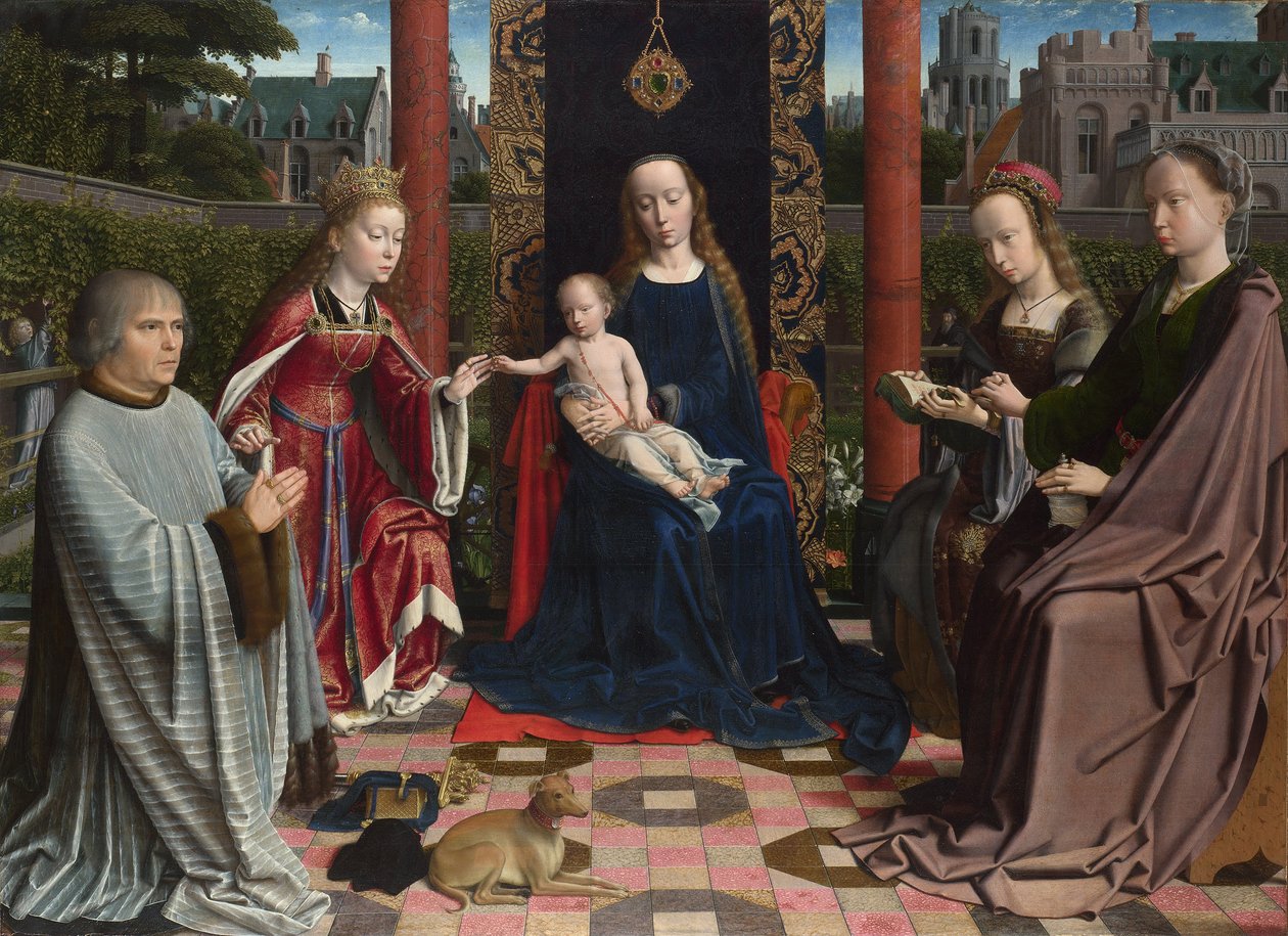 Francese:  Le mariage mystique de Sainte Catherine, par Gérard David La Vergine e il Bambino con i Santi e il Donatore da Gerard David