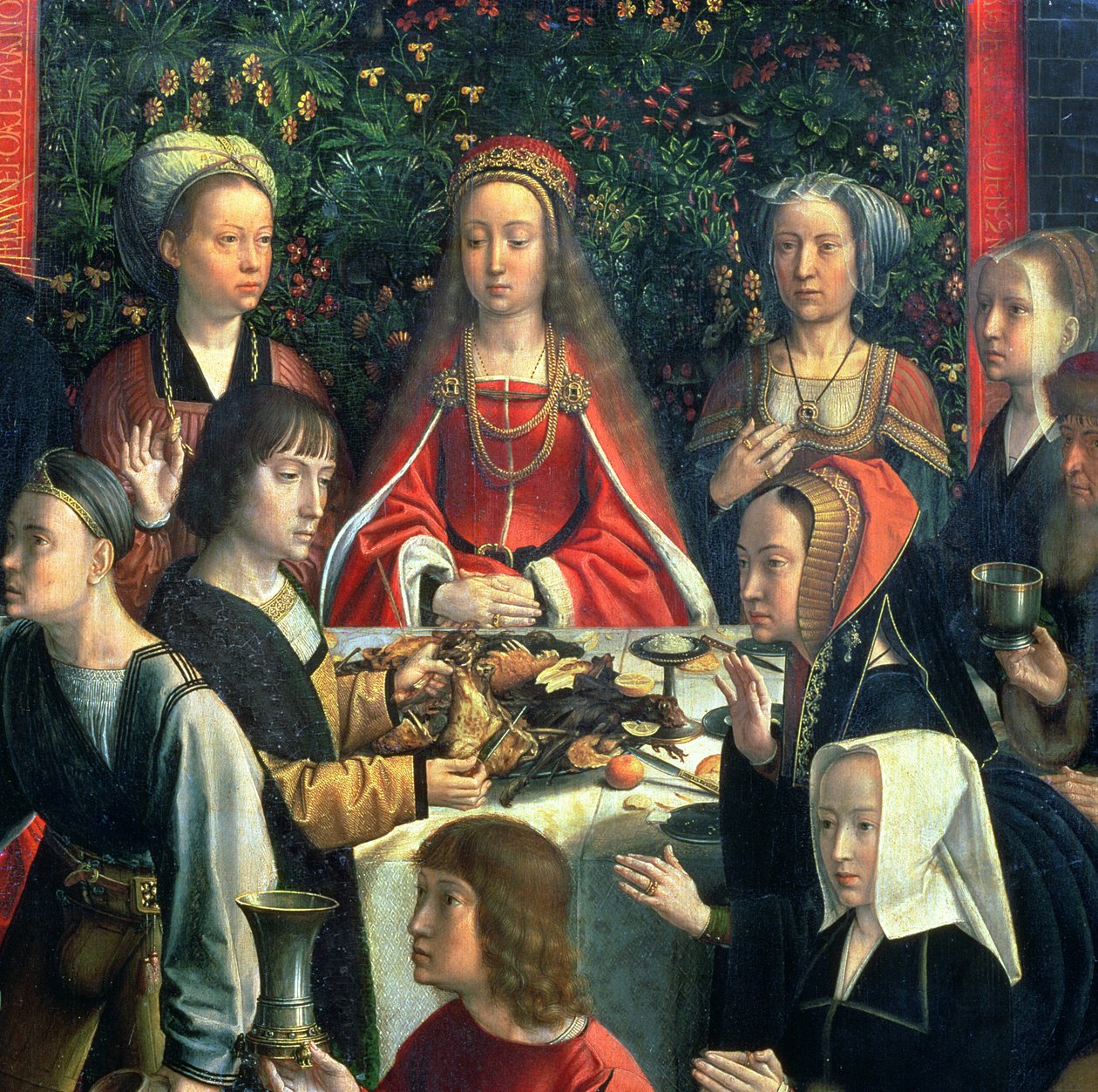 Le Nozze di Cana, dettaglio della sposa e degli ospiti da Gerard David