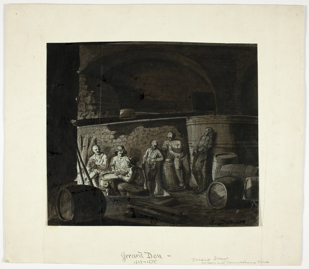 Cantina con uomini che giocano a carte da Gerrit Dou