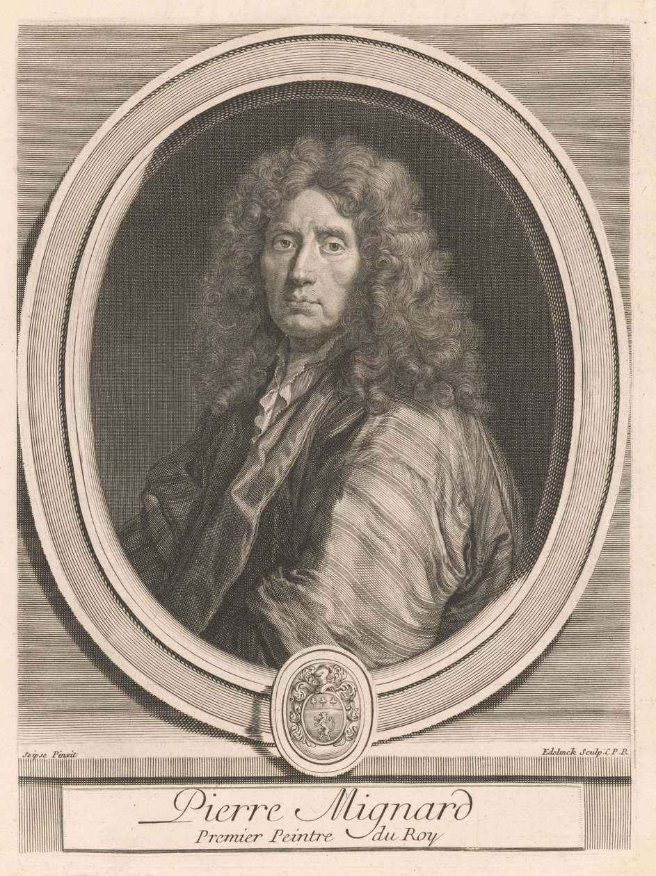 Pierre Mignard, tratto dal libro *Les hommes illustres qui ont paru en France pendant ce siècle*, vol. II, di Charles Perrault (*Uomini illustri apparsi in Francia nel corso di questo secolo*, vol. II) da Gérard Edelinck