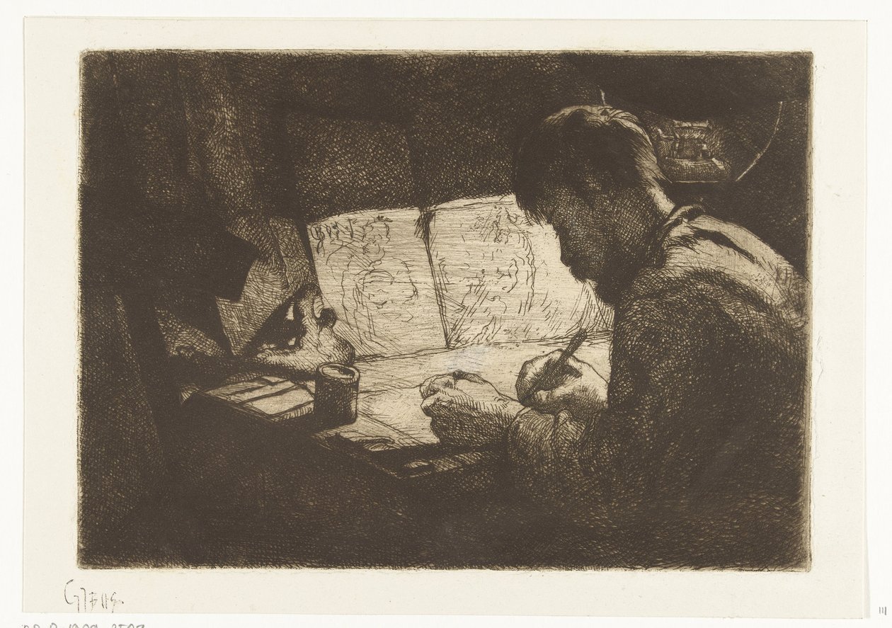 Autoritratto al tavolo da disegno da Gerard Jan Bos (signed by artist)