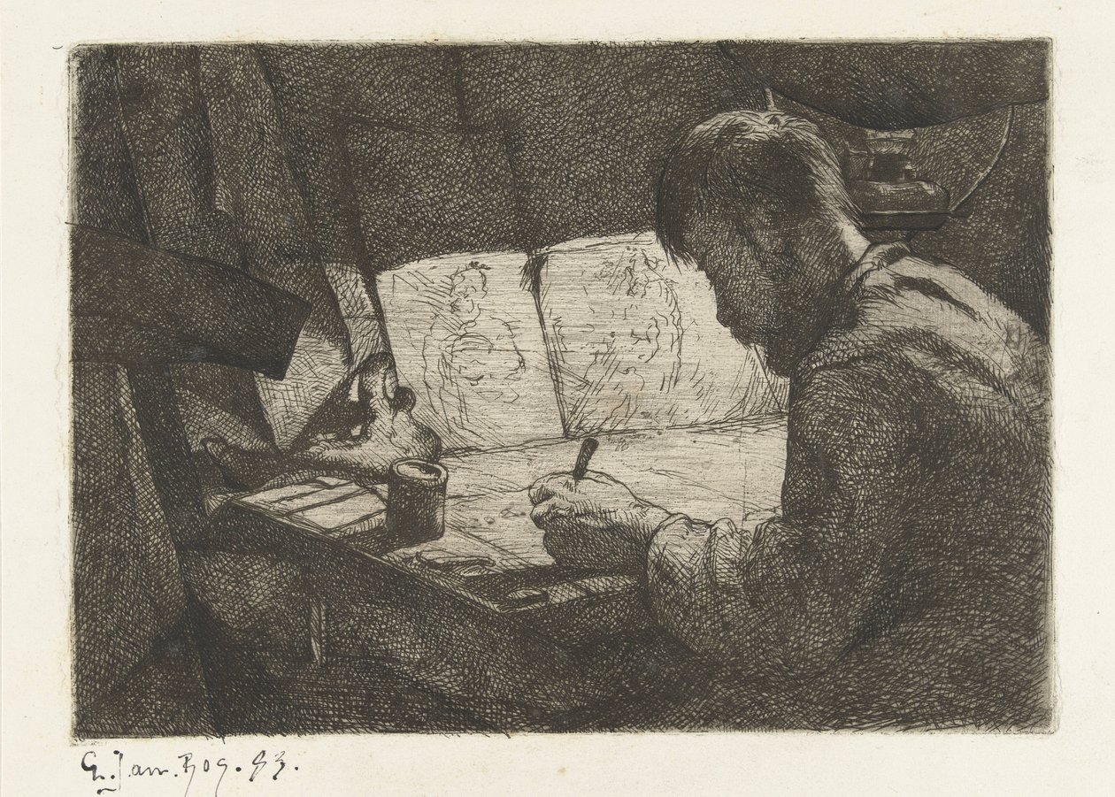 Autoritratto al tavolo da disegno da Gerard Jan Bos (signed by artist)