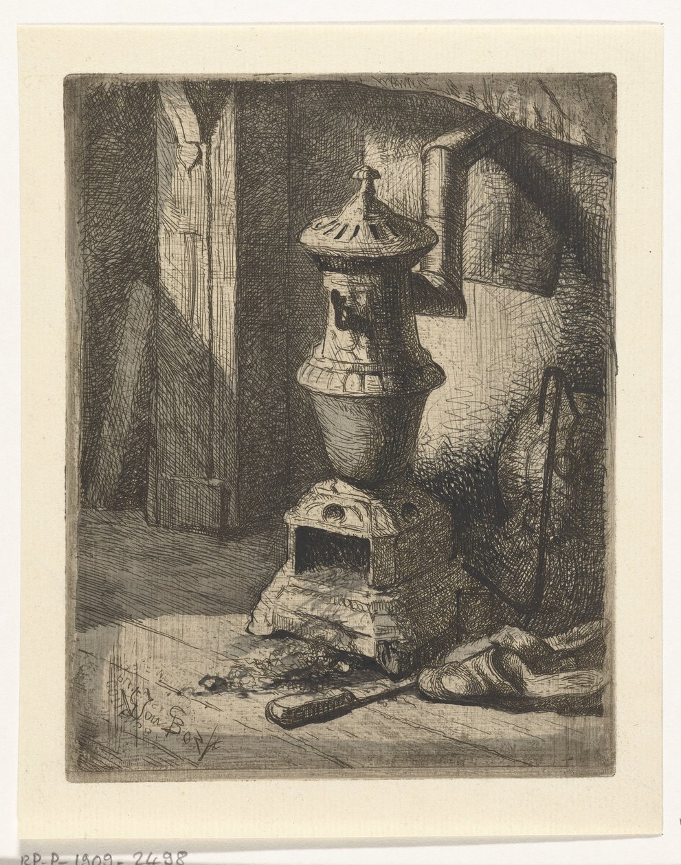Studio di un interno con stufa da Gerard Jan Bos