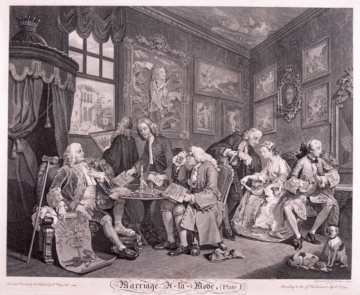 Matrimonio alla moda, 1745, tavola I da Gerard Jean Baptiste Scotin