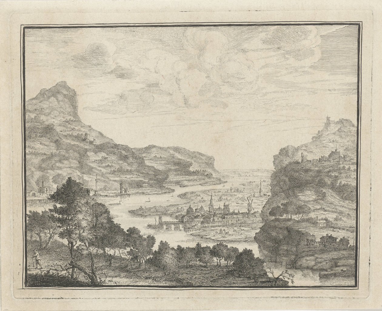 Paesaggio fluviale con vista su una città da Gerard Melder