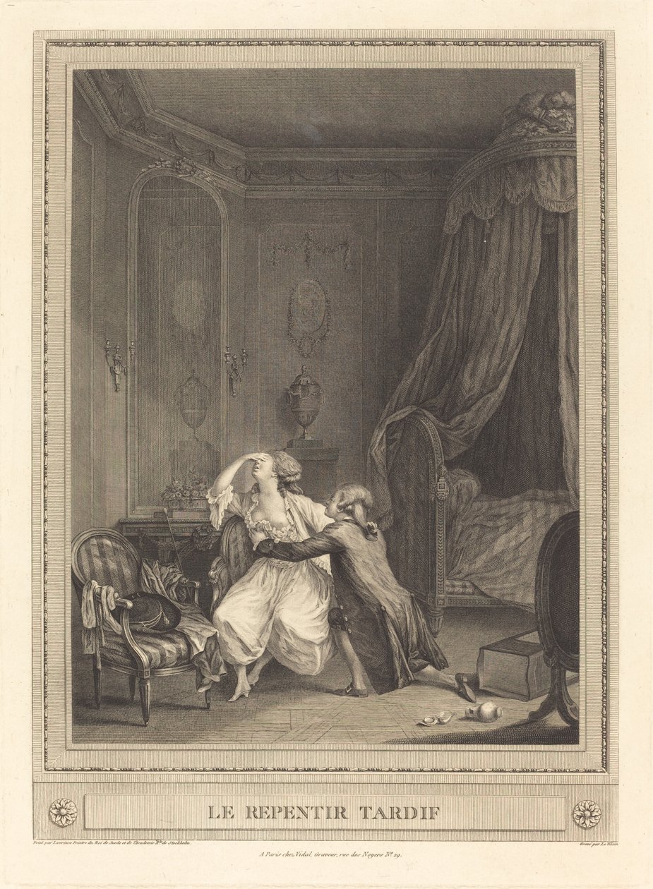 Il pentimento tardivo da Gerard Rene Le Vilain after Nicolas Lavreince