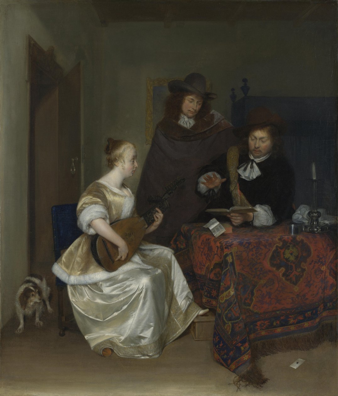 Una donna che suona un tiorba a due uomini, ca 1668 da Gerard Ter Borch the Younger