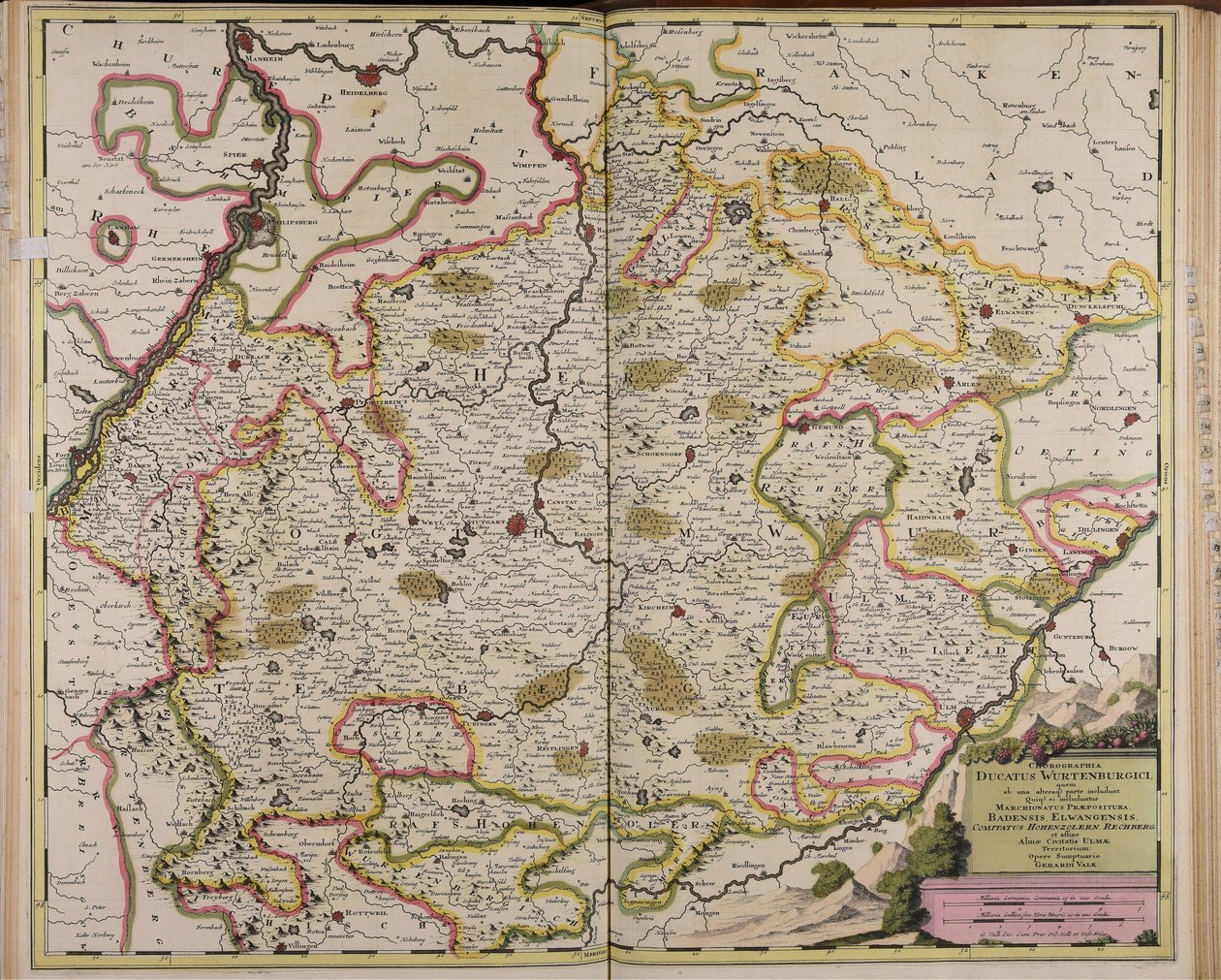 Chorographia ducatus Wurtenburgici quem ab una alteraque parte includunt quique ei includuntur marchionatus praepositura Badensis Elwangensis comitatus Hohenzolern Rechberg et affine almae civitatis Ulmae territorium da Gerard Valck