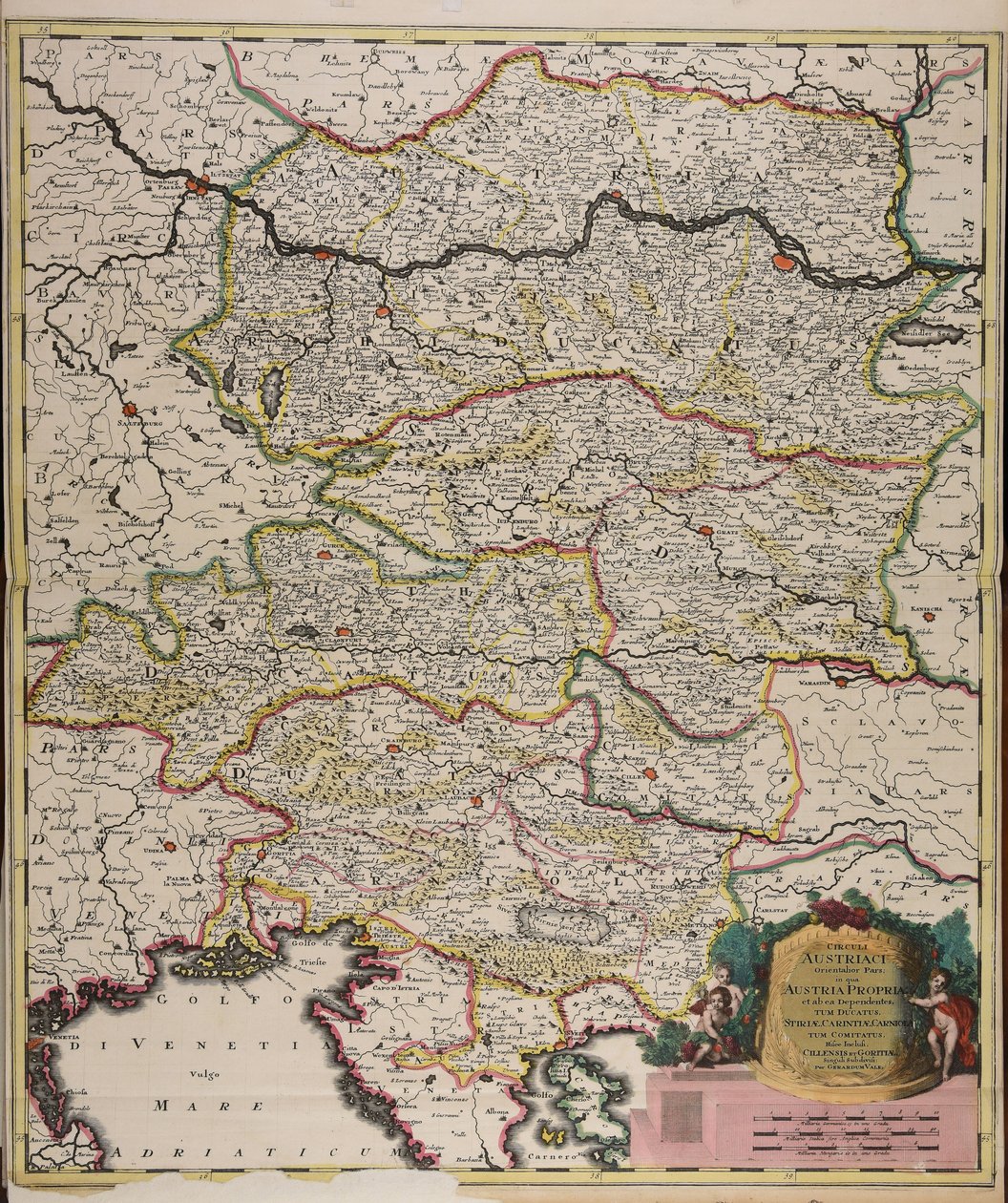 Circuli Austriaci orientalior pars in qua Austria propria et ab ea dependentes tum ducatus Stiriae, Carintiae, Carniolae tum comitatus hisce inclusi Cillensis et Goritiae singuli subdivisi da Gerard Valck