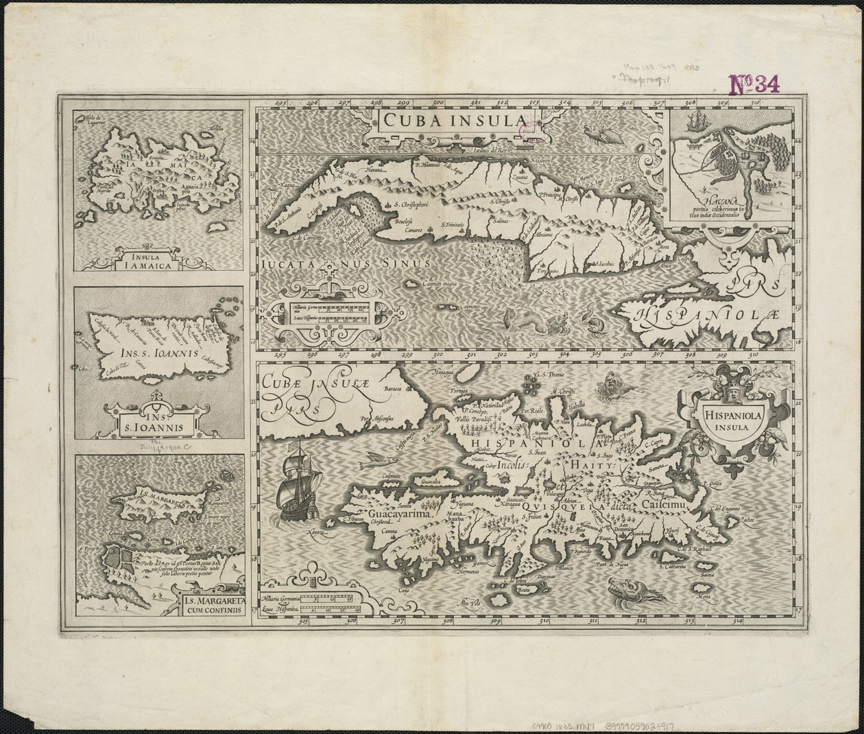 Cuba Insula; Hispaniola Insula, inciso da Hendrik Hondius da Gerard after Mercator