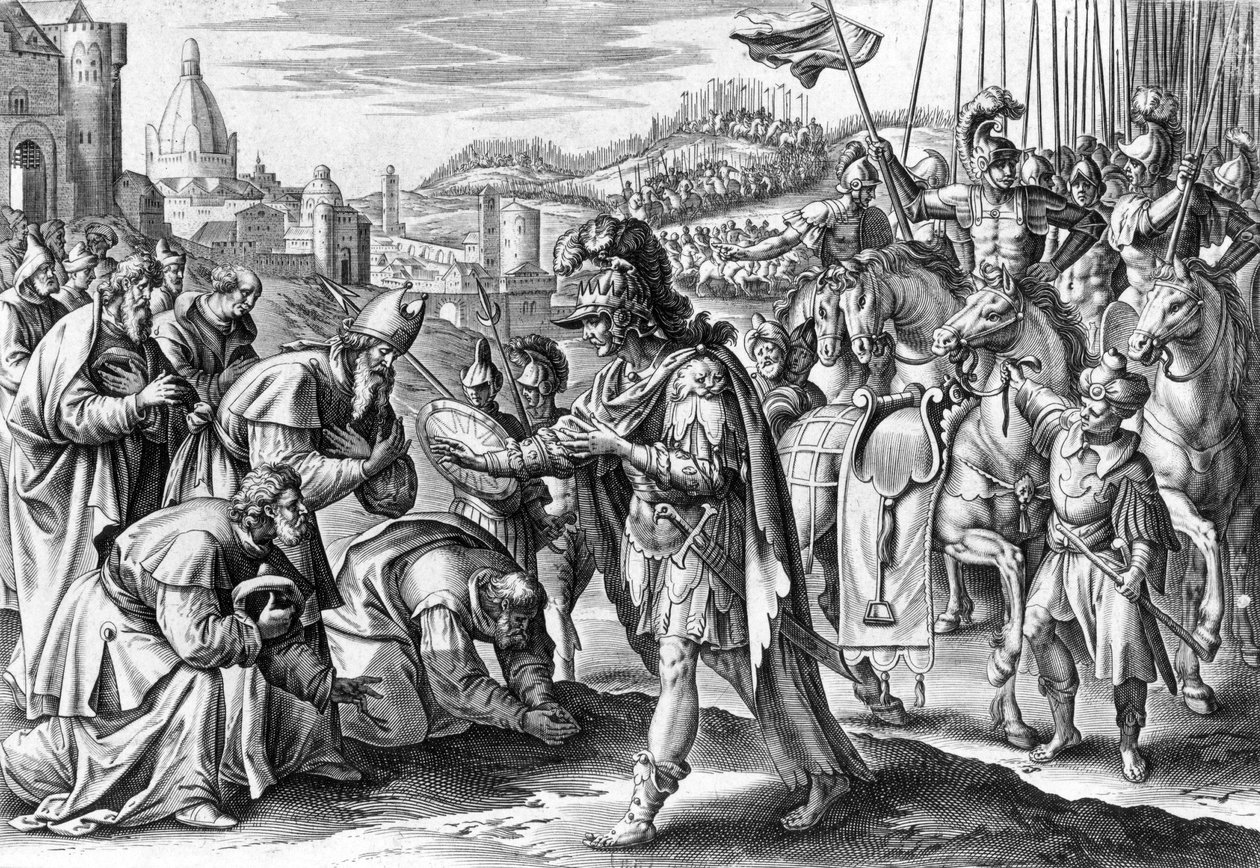 San Lupo, vescovo di Troyes che affronta Attila (incisione) da Gerard de Jode