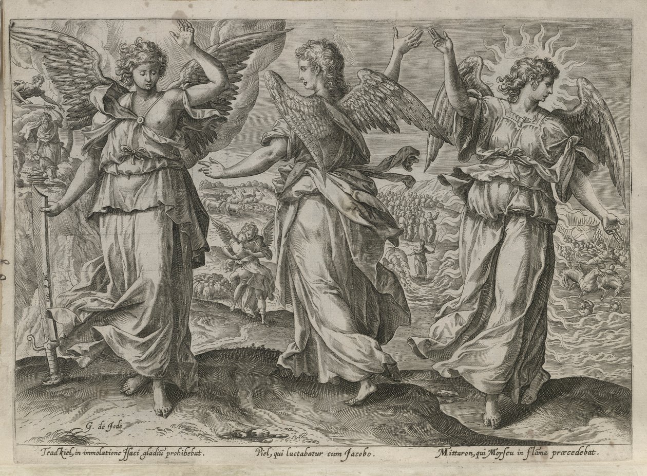 Gli angeli Taedkiel, Piel e Mittaron da Gerard de Jode