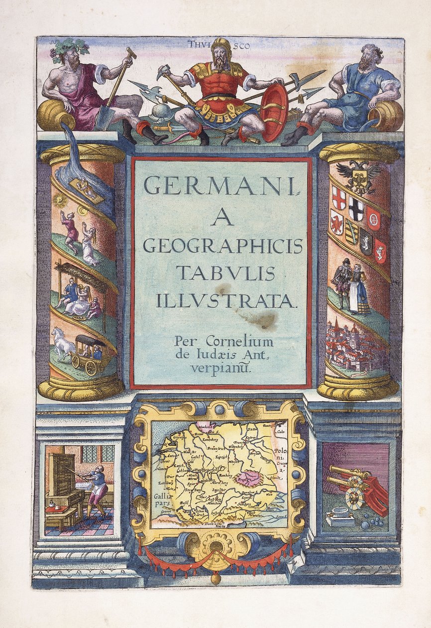 Pagina del titolo alla parte 2, "Germania geographicus tabulis illustrata", 1593 da Gerard de Jode