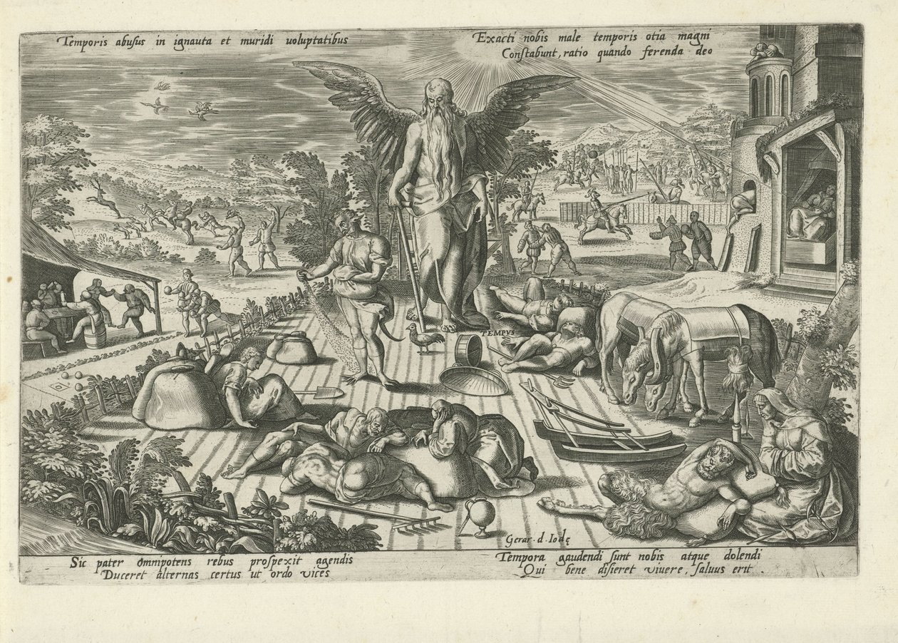 Padre Tempo tra scene di cattiva condotta (Moraliserende allegorieën op de tijd) da Gerard de Jode