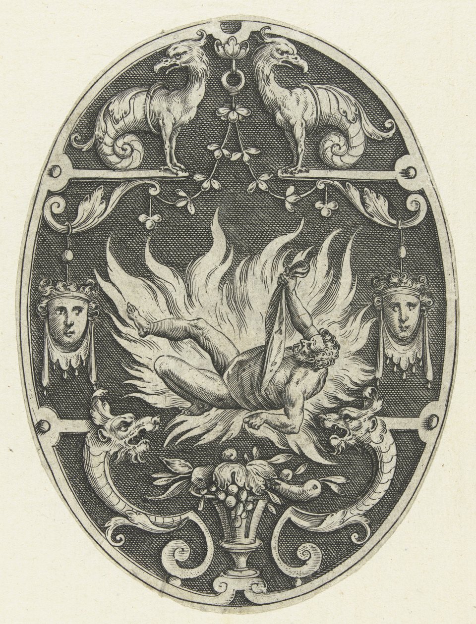 Decorazione piatta: la morte di Ercole (Decorazioni ovali con le imprese di Ercole in grottesche) da Gerard de Jode