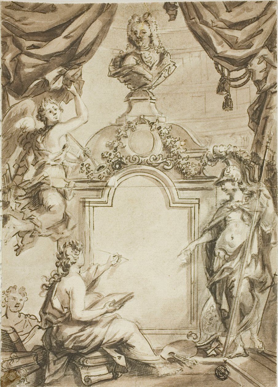 Progetto per il frontespizio: Clio che prende la dettatura da Minerva da Gerard de Lairesse