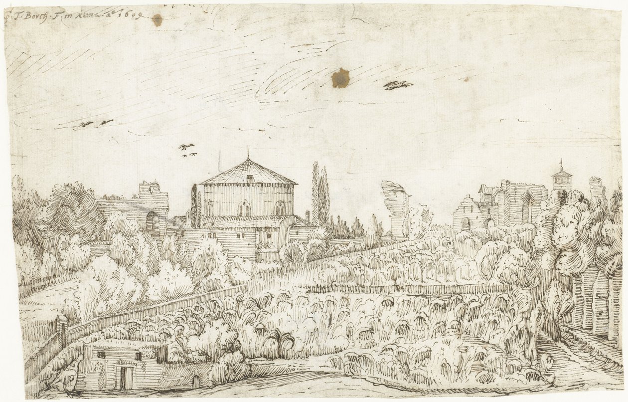 Veduta di San Stefano Rotondo, Roma, da nord da Gerard ter Borch