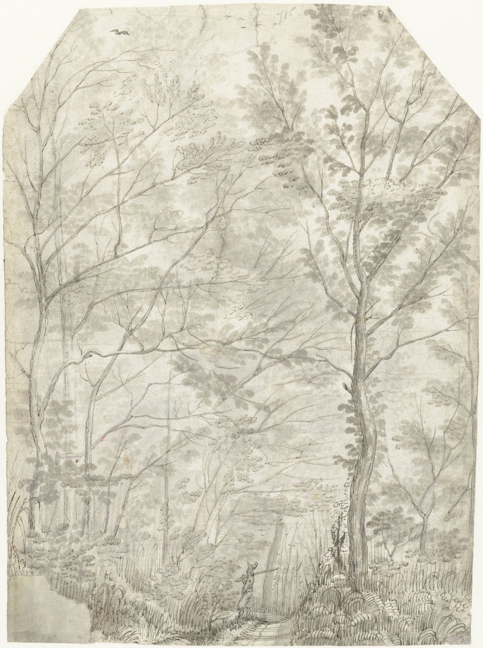 Bosco della Villa Madama fuori Roma, con un cacciatore da Gerard ter Borch (I)