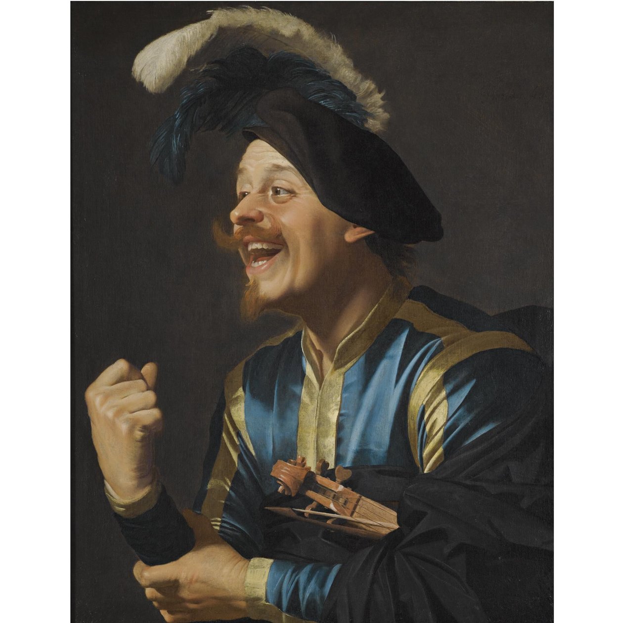 Musicista ridente con un violino sotto il braccio da Gerard van Honthorst
