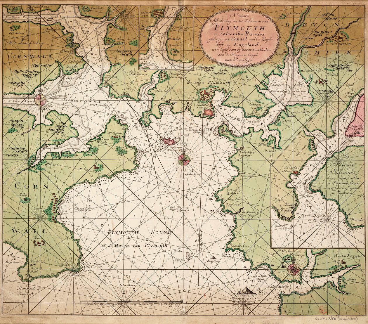 Carta di Plymouth Sound, dalla carta del Canale della Manica di Greenville Collins del 1693 da Gerard van Keulen