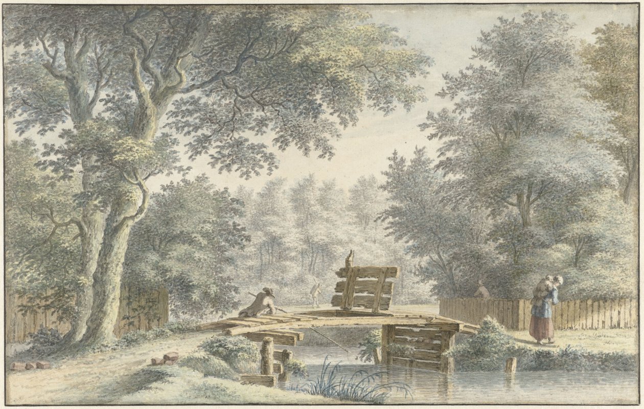 Paesaggio con un ponte su cui c
