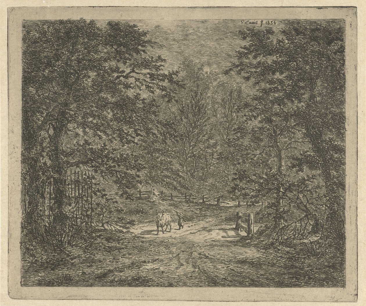 Pastorella con mucca nel bosco (La mucca nel bosco di Bentheim) da Gerardus Emaus de Micault