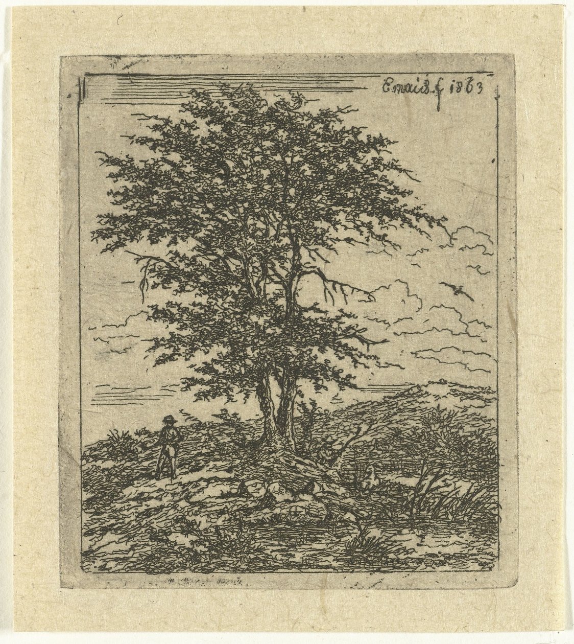 Paesaggio con quercia e cacciatore da Gerardus Emaus de Micault