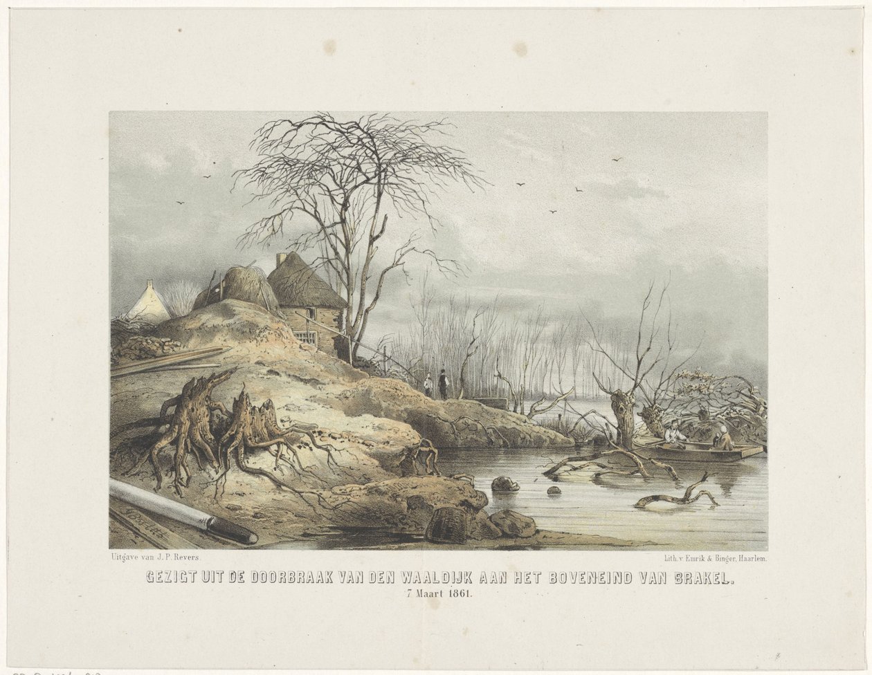 Rottura della diga del Waal (Veduta della rottura della diga del Waal a monte di Brakel, 7 marzo 1801) da Gerardus Johannes Bos