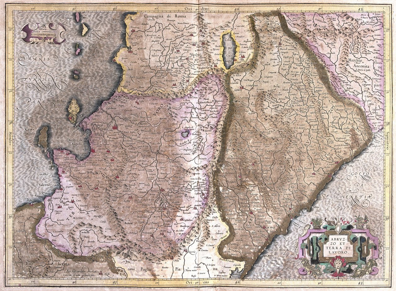Abruzzo e Campania, Italia (incisione) da Gerardus Mercator