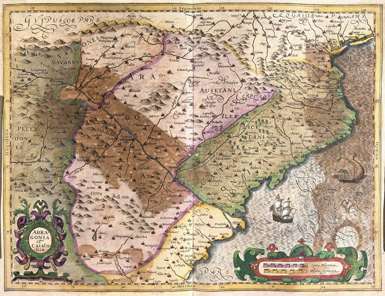 Aragona e Catalogna, Spagna (incisione) da Gerardus Mercator