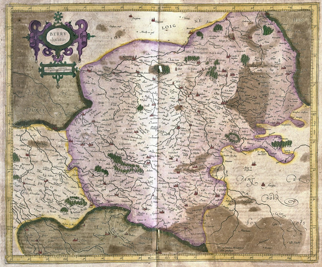 Bourges (valle della Loira), Francia (incisione) da Gerardus Mercator