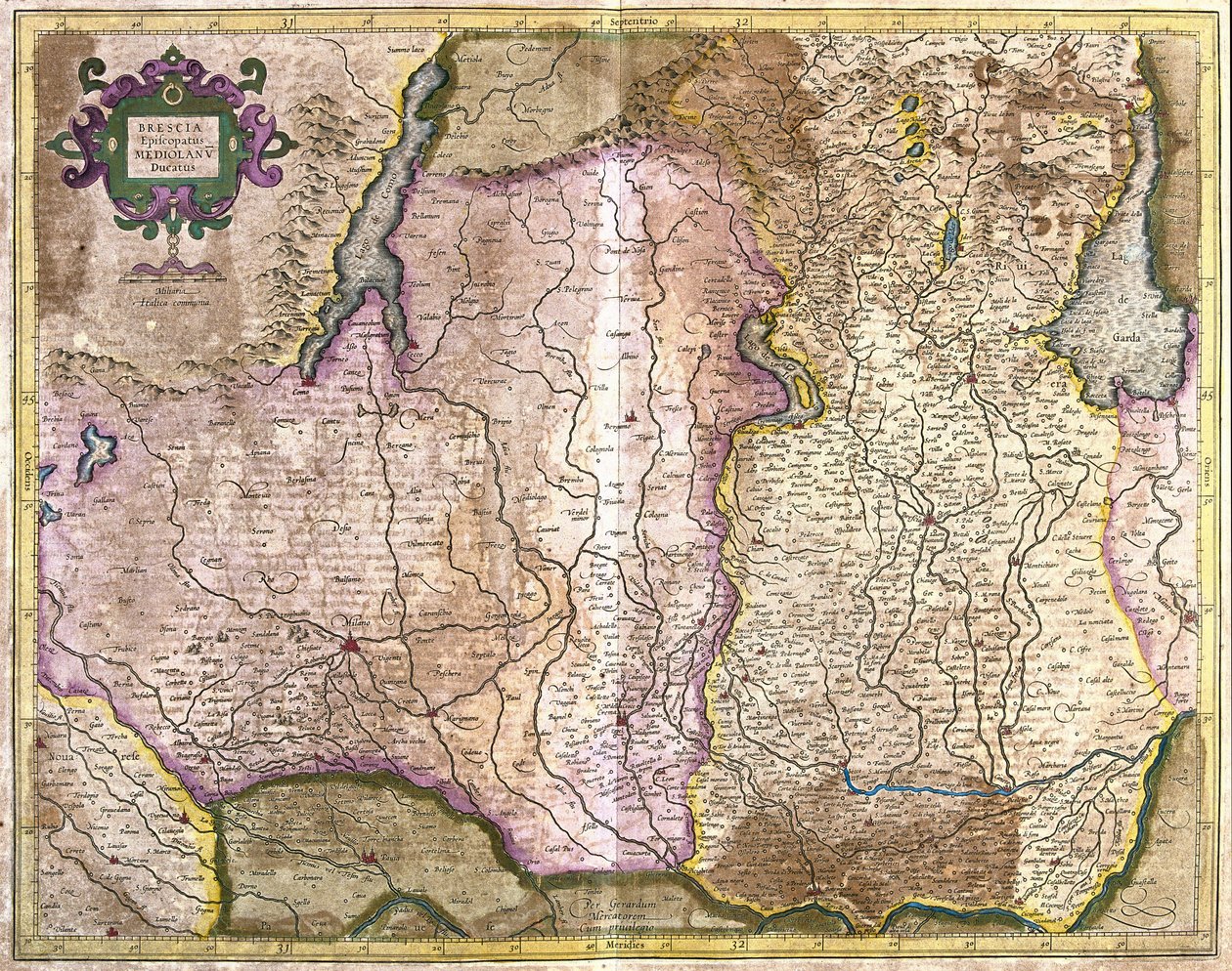 Brescia e Milano, Italia (incisione) da Gerardus Mercator