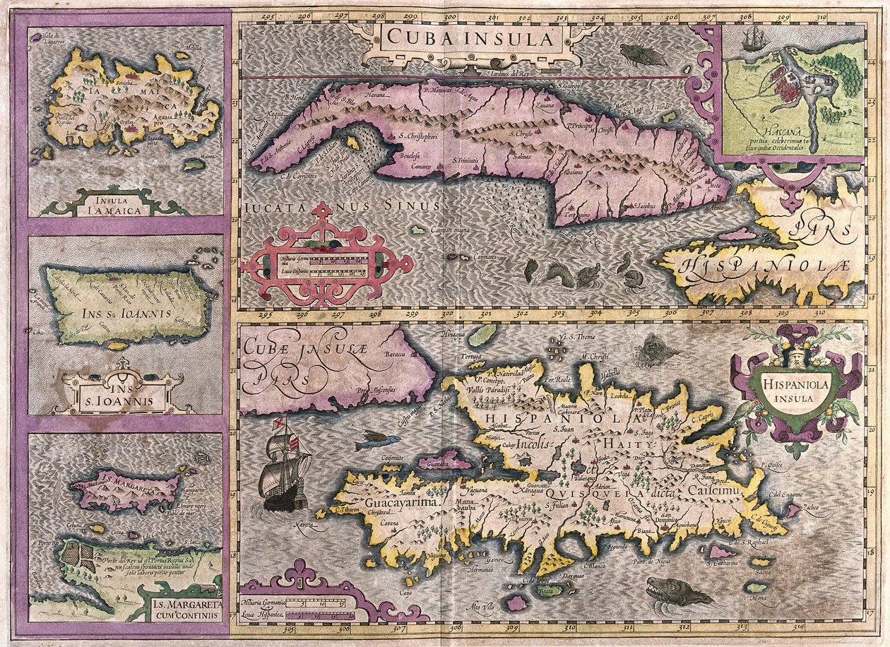 Cuba, Giamaica, Haiti, Porto Rico (Caraibi) (incisione) da Gerardus Mercator