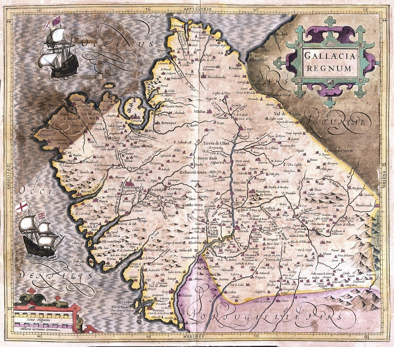 Galizia, Santiago de Compostela, Monforte de Lemos, nord-ovest della Spagna (incisione) da Gerardus Mercator