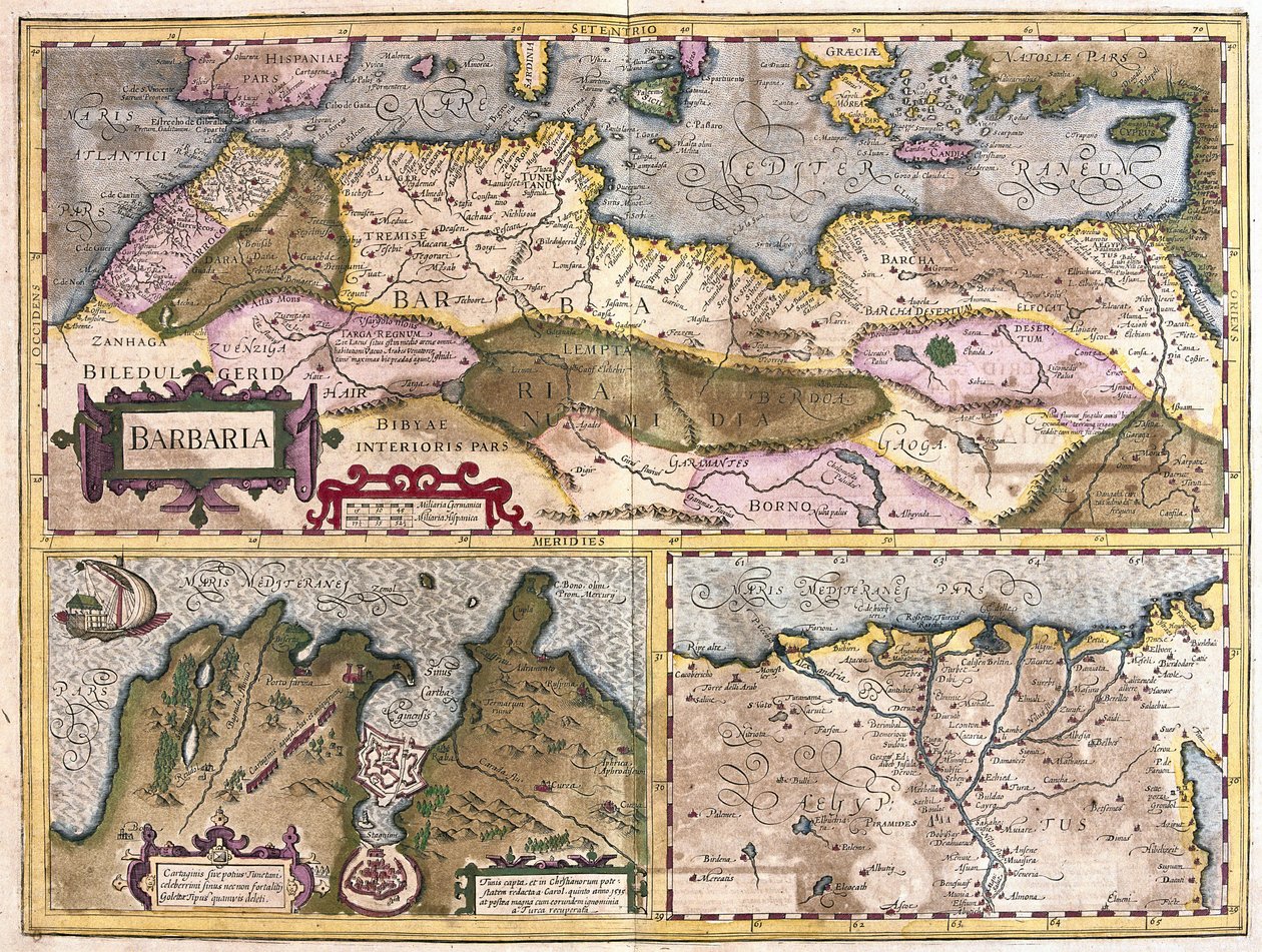 Nord Africa con assedio di Tunisi e delta del Nilo (incisione) da Gerardus Mercator