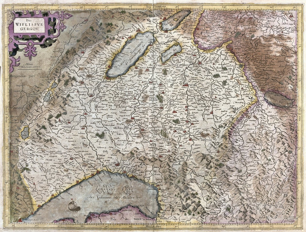 Nord-est di Ginevra, Svizzera (incisione) da Gerardus Mercator