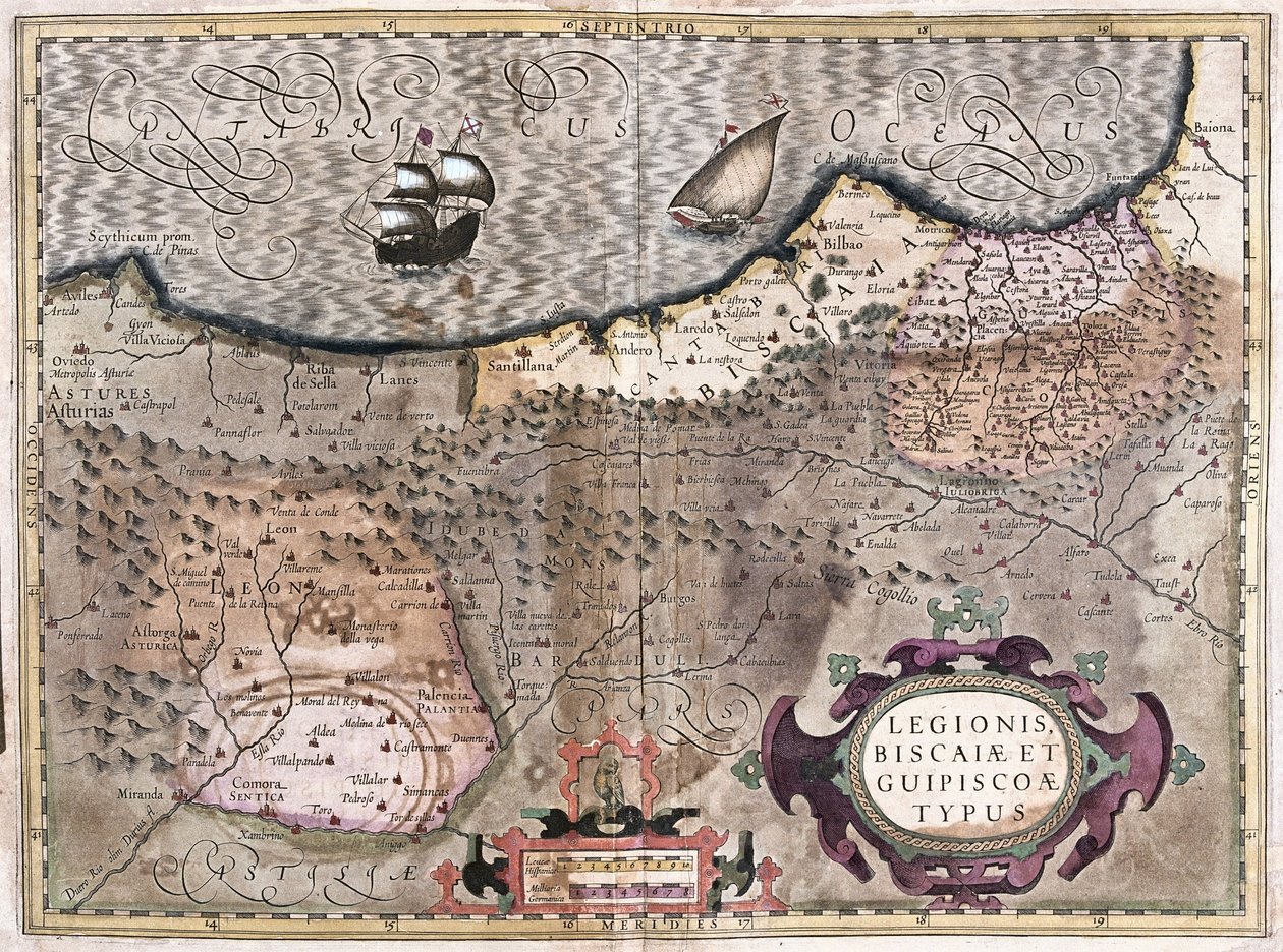 Oviedo, Burgos, Bilbao, Bayonne (Asturie), Spagna (incisione) da Gerardus Mercator