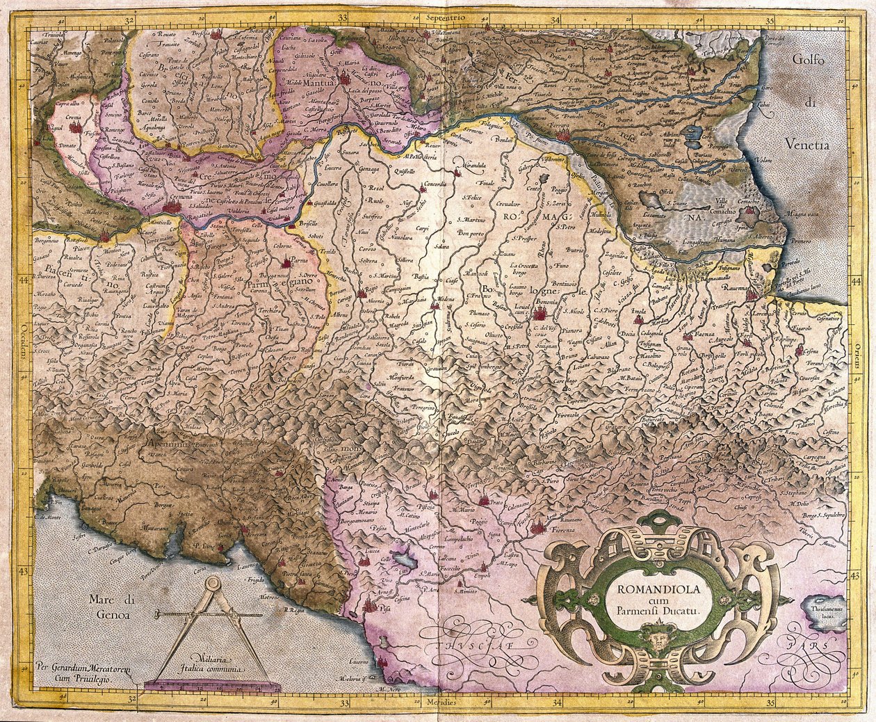 Romagna con Parma, Italia (incisione) da Gerardus Mercator