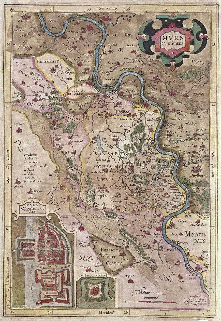 Il corso del fiume Reno in Westfalia, Germania (incisione) da Gerardus Mercator