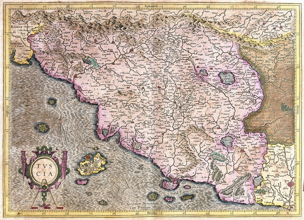 Toscana, Italia (incisione) da Gerardus Mercator