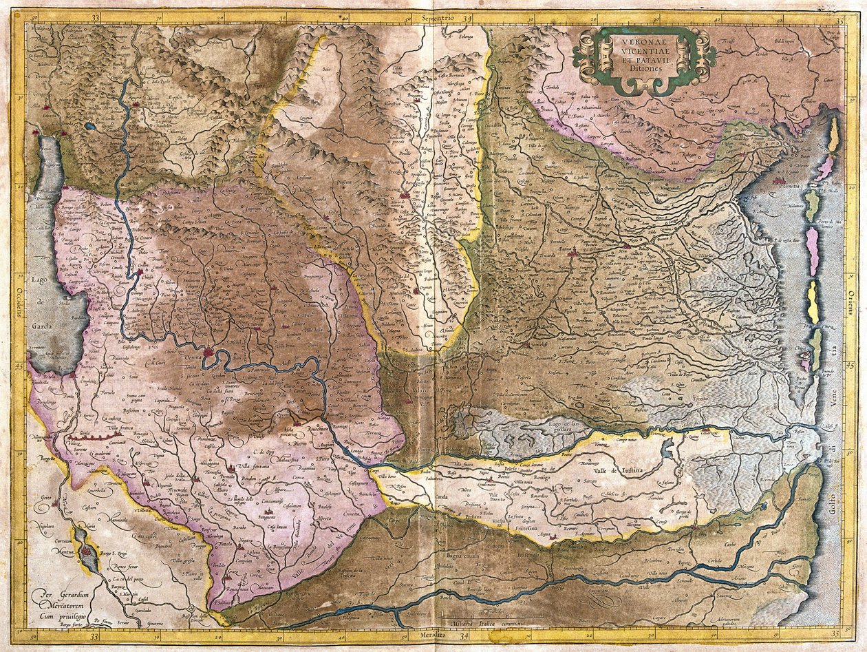 Verona, Vicenza e Padova, Italia (incisione) da Gerardus Mercator
