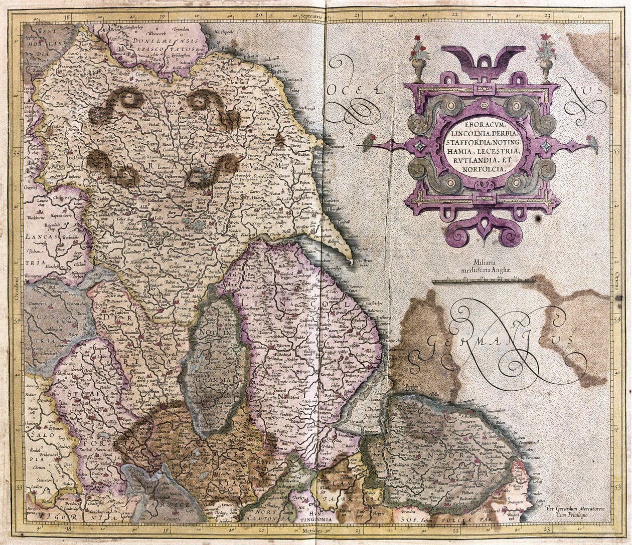 Yorkshire, Lincolnshire, Staffordshire, Nottinghamshire, Leicestershire, Rutland e Norfolk, Gran Bretagna da Gerardus Mercator