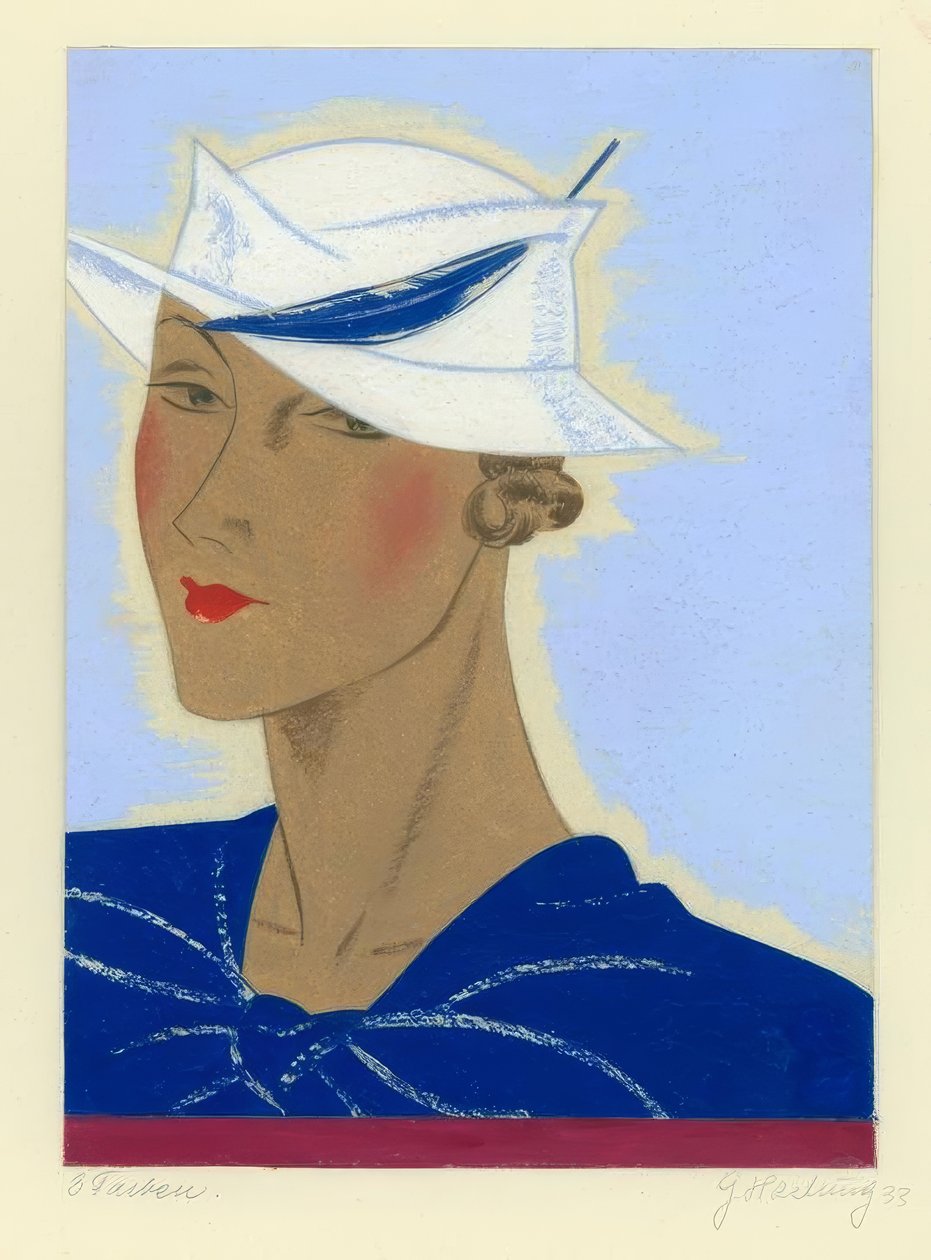 Cappello da donna con piuma blu 1933 da Gerd Hartung