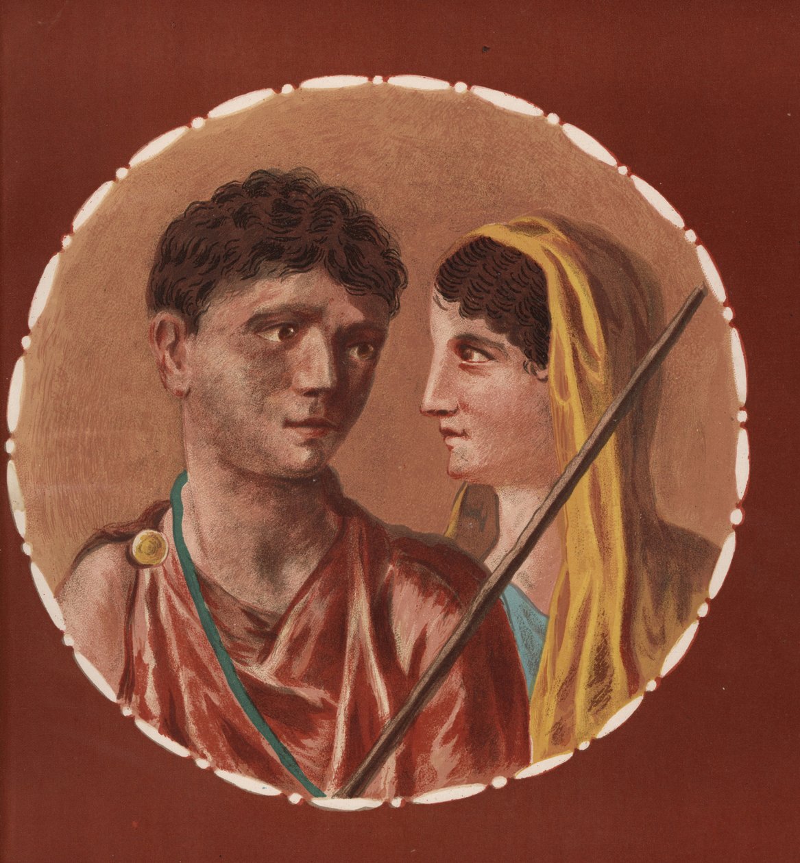 Ritratto di un uomo e una donna da una casa non identificata a Pompei. Cromolitografia di Victor Steeger dopo un