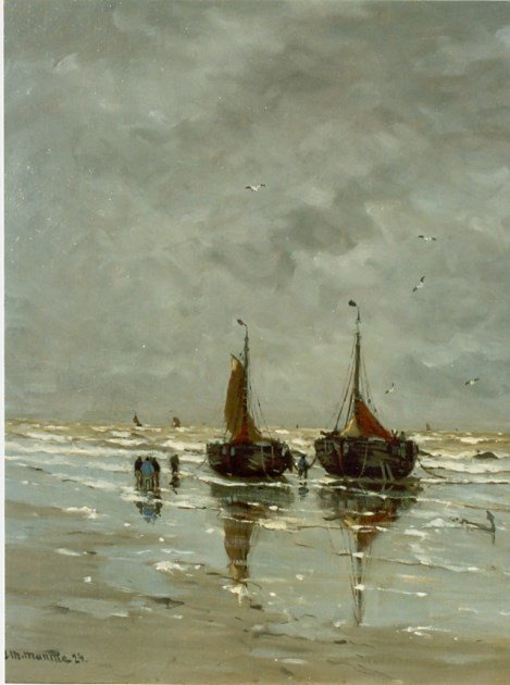 Barche e pescatori sulla spiaggia da Gerhard Morgenstjerne Munthe