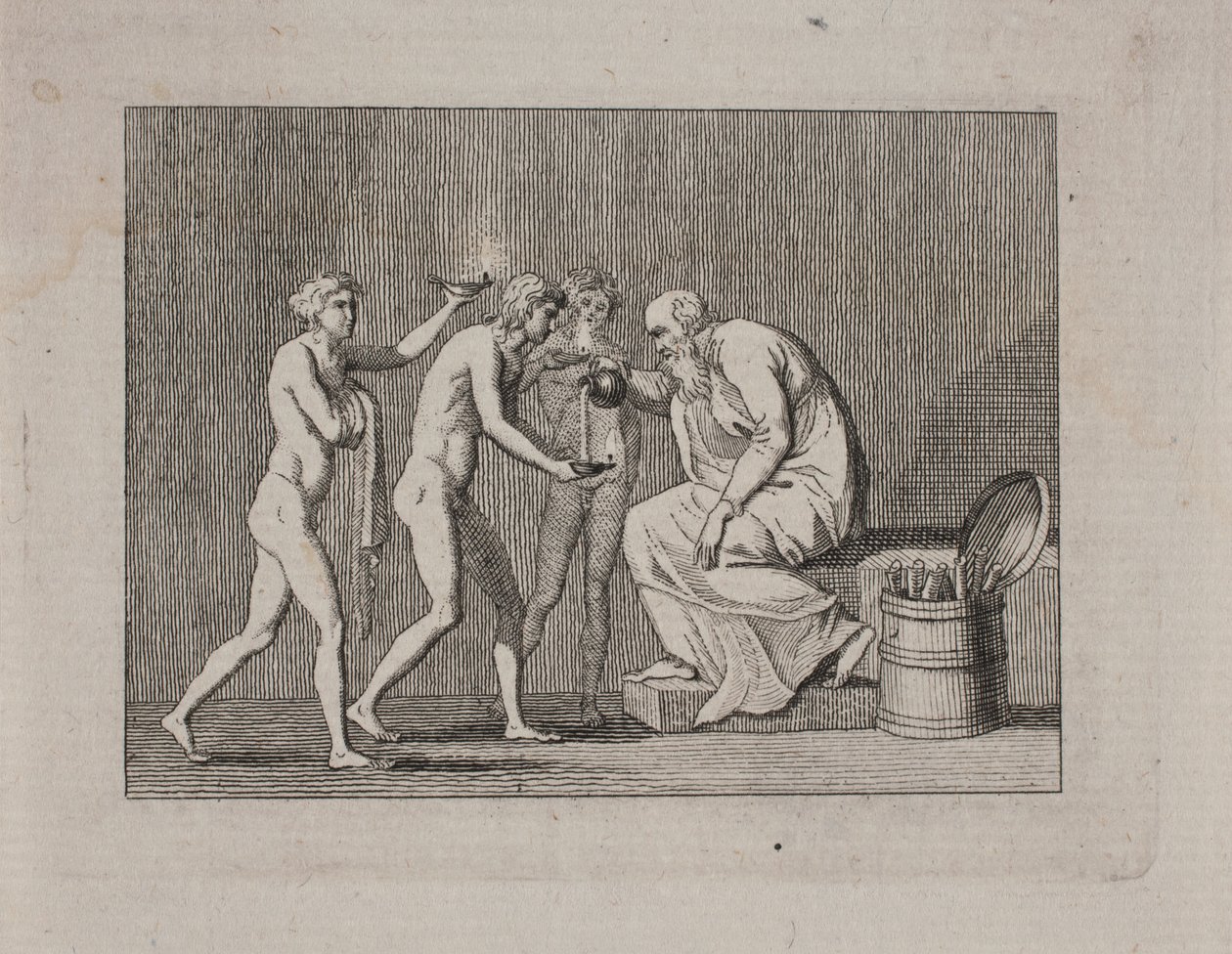 Allegoria con tre giovani e un vecchio in abito antico da Gerhard Ludvig Lahde
