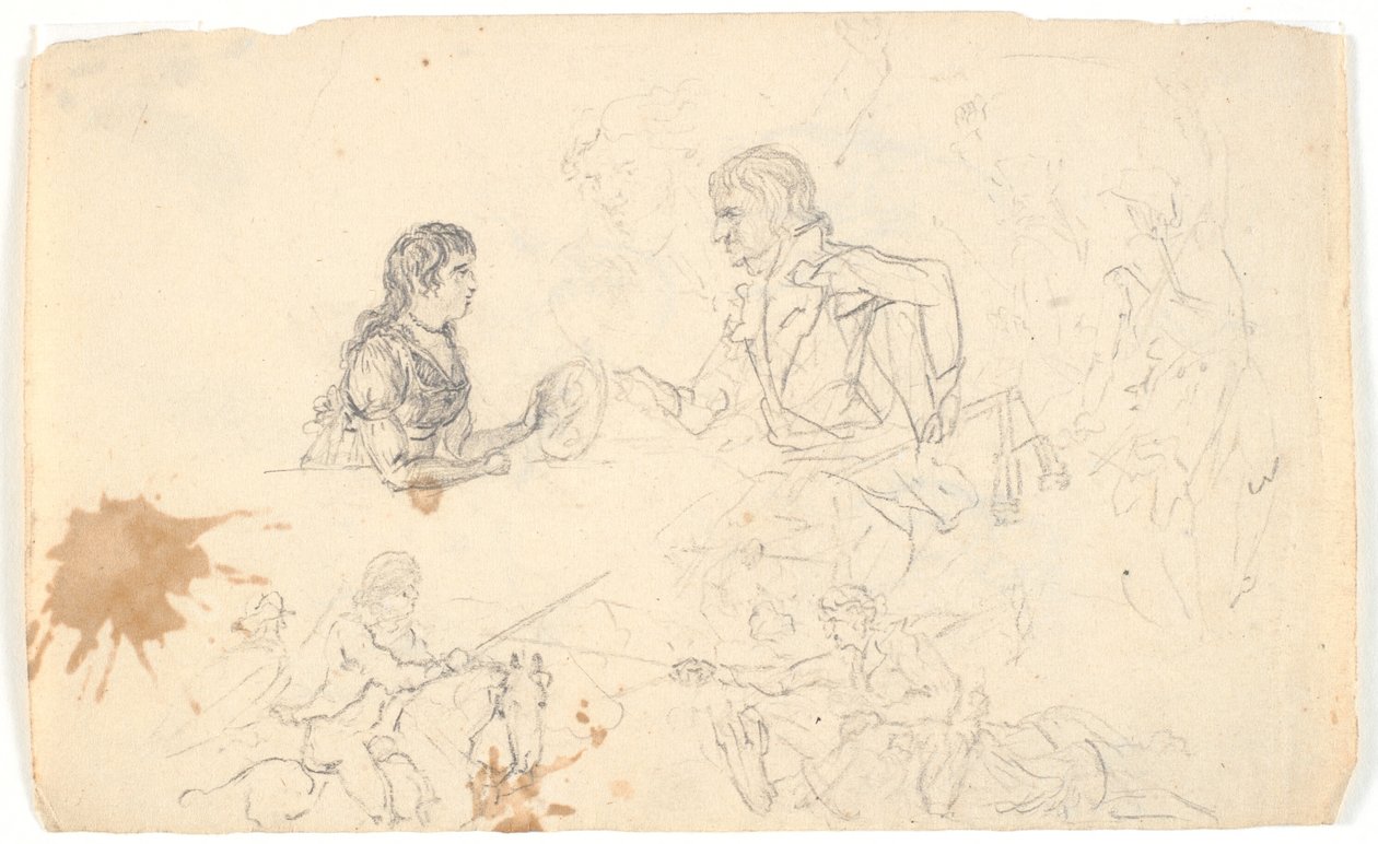 Principe Ereditario Federico con il Principe Ereditario (Cristiano VIII) e Schizzi di Cavalieri e Figure da Gerhard Ludvig Lahde